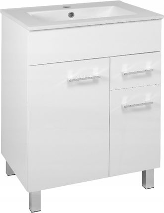 Stamar Biała Szafka Z Umywalką Stojąca 60X47 85Cm Cała Połysk Szufladka Laur