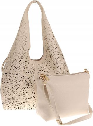 Andrea Massi Włoska Torebka damska ażurowa beżowa worek 23049 Beige
