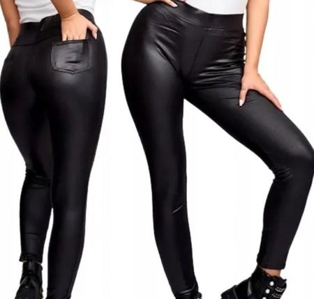 SPODNIE LEGGINSY imitacja skóry MIEGO połyskujące wyszczuplające 5/6XL