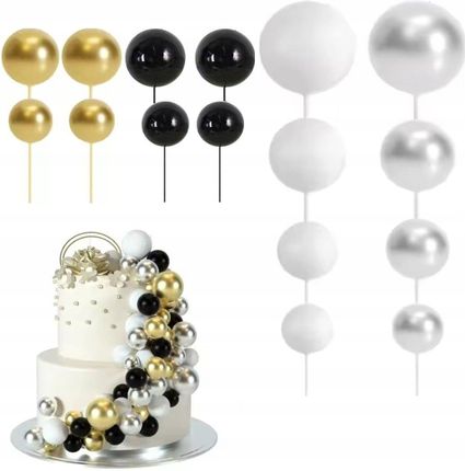 Topper Kule Kulki Na Piku Białe Złote Czarne Srebrne Dekoracja Na Tort 1111 1783615242