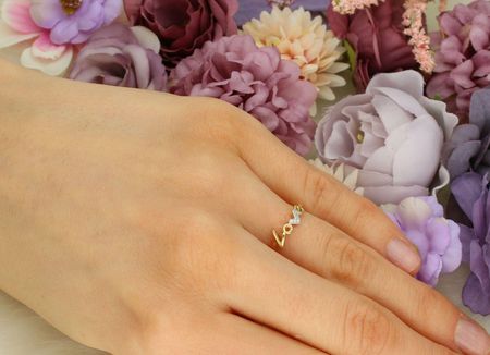 Pierścionek złoty napis Love Miłość DIAMENT 585, diamenty - zdjęcie 3