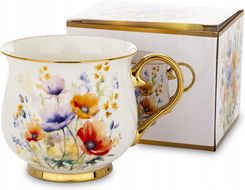 Kubek Porcelanowy 450 ml Bia�y Kwiaty Z�oto Pude�ko 1783883731