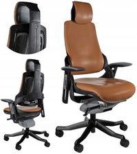 Zdjęcie Unique Fotel Ergonomiczny Wau Czarny/Skóra Naturalna Brązowa Biuro - Biłgoraj