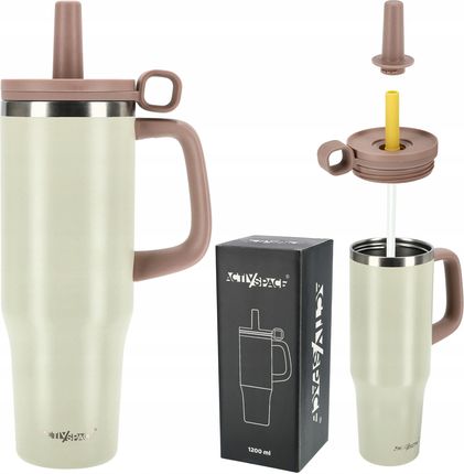 Activ/Space Kubek Termiczny Ze Słomką Termos Z Uchwytem Na Kawę Herbatę Szczelny 1200Ml Czarny