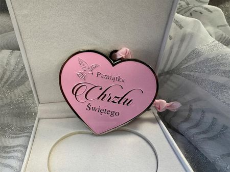 Pamiątka chrztu świętego chrzest serce prezent różowe - zdjęcie 2