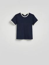 Reserved - T-shirt z kontrastową lamówką - granatowy