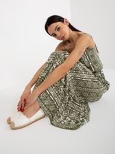 Khaki maxi sukienka we wzory z falbaną SUBLEVEL