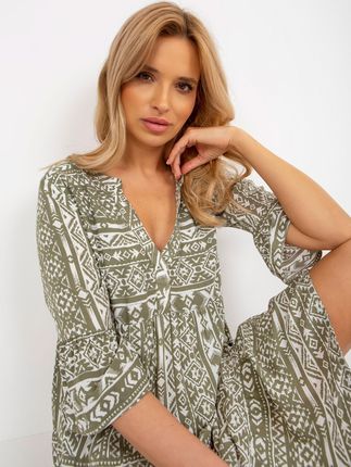 Khaki luźna sukienka boho we wzory SUBLEVEL - zdjęcie 2