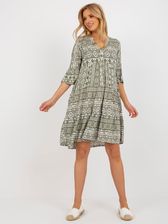 Khaki luźna sukienka boho we wzory SUBLEVEL - zdjęcie 1