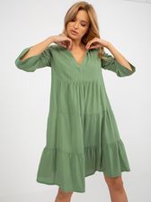 Khaki letnia sukienka z falbaną o kroju oversize SUBLEVEL - zdjęcie 1