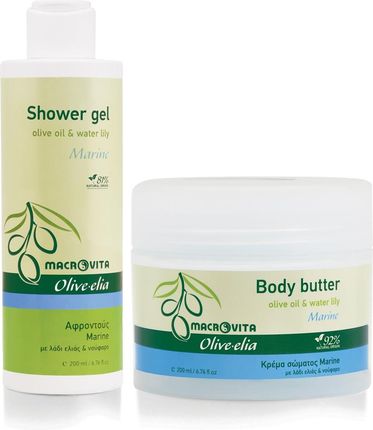 Macrovita Zestaw Olive.Elia Marine Z Bio-Oliwą I Lilią Wodną: Naturalne Masło Do Ciała 200Ml + Żel Pod Prysznic 200Ml