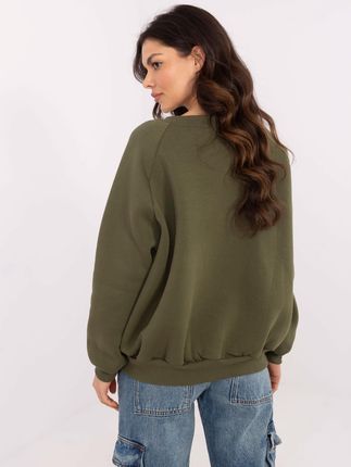 Khaki damska bluza oversize z okrągłym dekoltem - zdjęcie 2