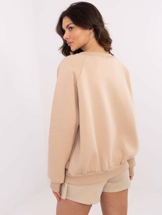 Beżowa ocieplana bluza oversize bez kaptura - zdjęcie 2