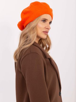 Pomarańczowy damski beret dzianinowy - zdjęcie 2