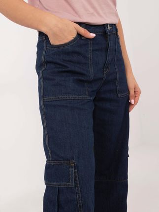 Granatowe proste jeansy damskie typu cargo SUBLEVEL - zdjęcie 2
