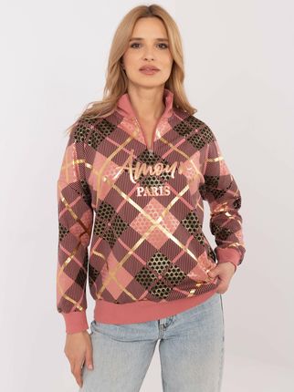 Brudnoróżowa bawełniana bluza z napisem - zdjęcie 2