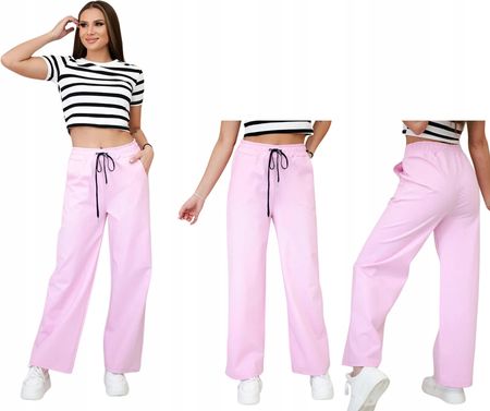 Jasno różowe spodnie damskie Punto z szeroką nogawką