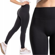 Legginsy Prążkowane Damskie z Wysokim Stanem Modne Sportowe Moraj S/m