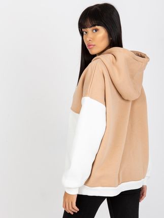 Beżowo-ecru dresowa bluza basic kangurka RUE PARIS - zdjęcie 2
