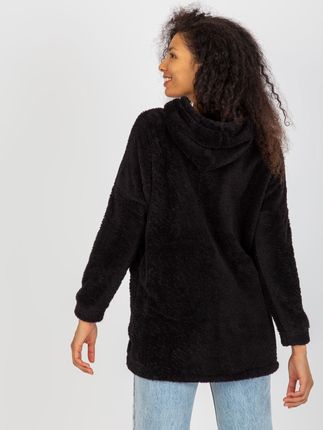 Czarna futrzana bluza rozpinana z kapturem RUE PARIS - zdjęcie 2