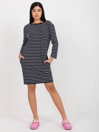 Granatowo-biała damska sukienka basic w paski RUE PARIS - zdjęcie 2