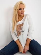 Ecru bluzka plus size z nadrukiem i napisami
