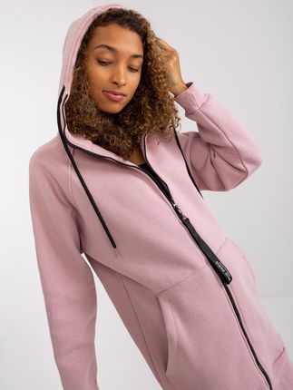 Różowa długa dresowa bluza basic z suwakiem RUE PARIS - zdjęcie 2