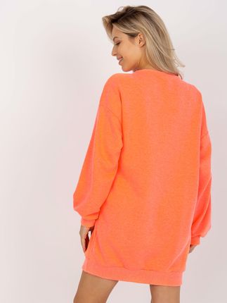 Fluo pomarańczowa dresowa bluza oversize z nadrukiem - zdjęcie 2