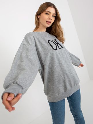 Szara luźna bluza oversize bez kaptura z napisem