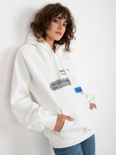 Ecru dresowa bluza oversize kangurka z nadrukiem - zdjęcie 1