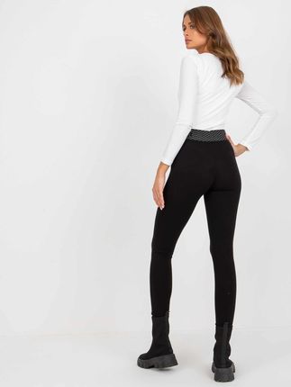 Czarne legginsy na co dzień z gumką w pasie - zdjęcie 2