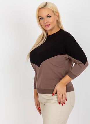 Czarno-brązowa bluzka plus size basic z okrągłym dekoltem