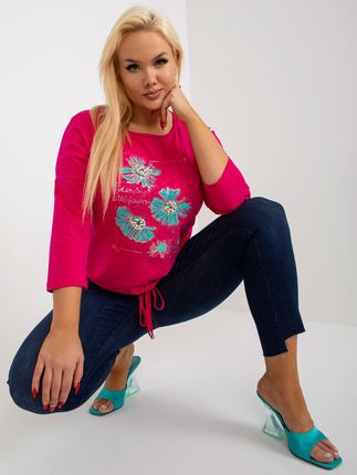Fuksjowa codzienna bluzka plus size z aplikacją