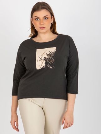 Khaki damska bluzka plus size z nadrukiem i napisem