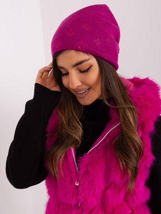 Fuksjowa czapka beanie z aplikacjami