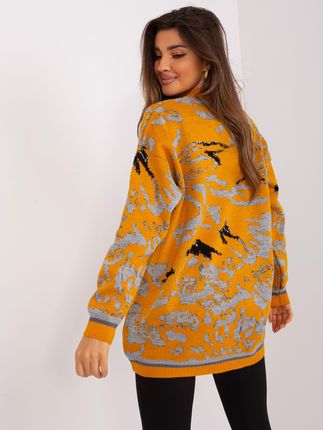 Musztardowo-szary luźny sweter rozpinany oversize
