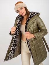 Khaki pikowana kurtka przejściowa z wiązaniem