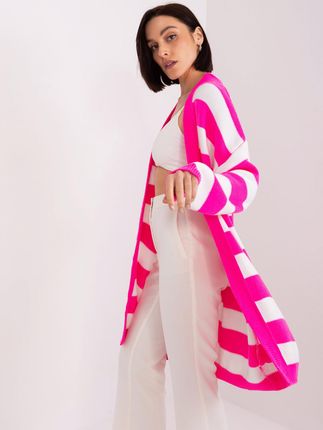 Fluo różowo-biały długi kardigan o kroju oversize