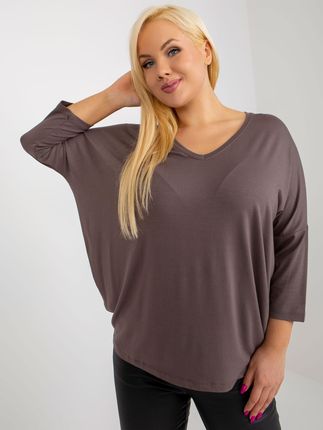 Brązowa gładka bluzka plus size basic z wiskozy