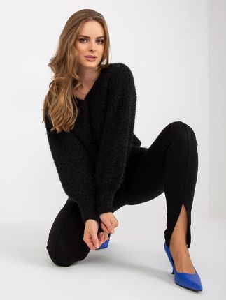 Czarny fluffy sweter klasyczny z szerokimi rękawami OCH BELLA