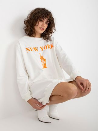 Ecru-pomarańczowa długa bluza oversize z napisem