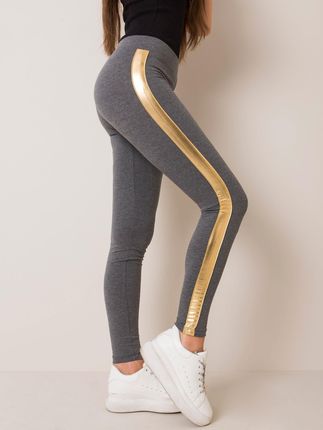 Ciemnoszaro-złote legginsy Rissa RUE PARIS - zdjęcie 2