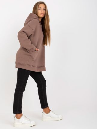 Brązowa dresowa bluza basic z kapturem - zdjęcie 2