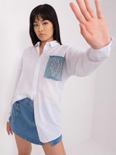 Biała koszula oversize z jeansowymi wstawkami - zdjęcie 1
