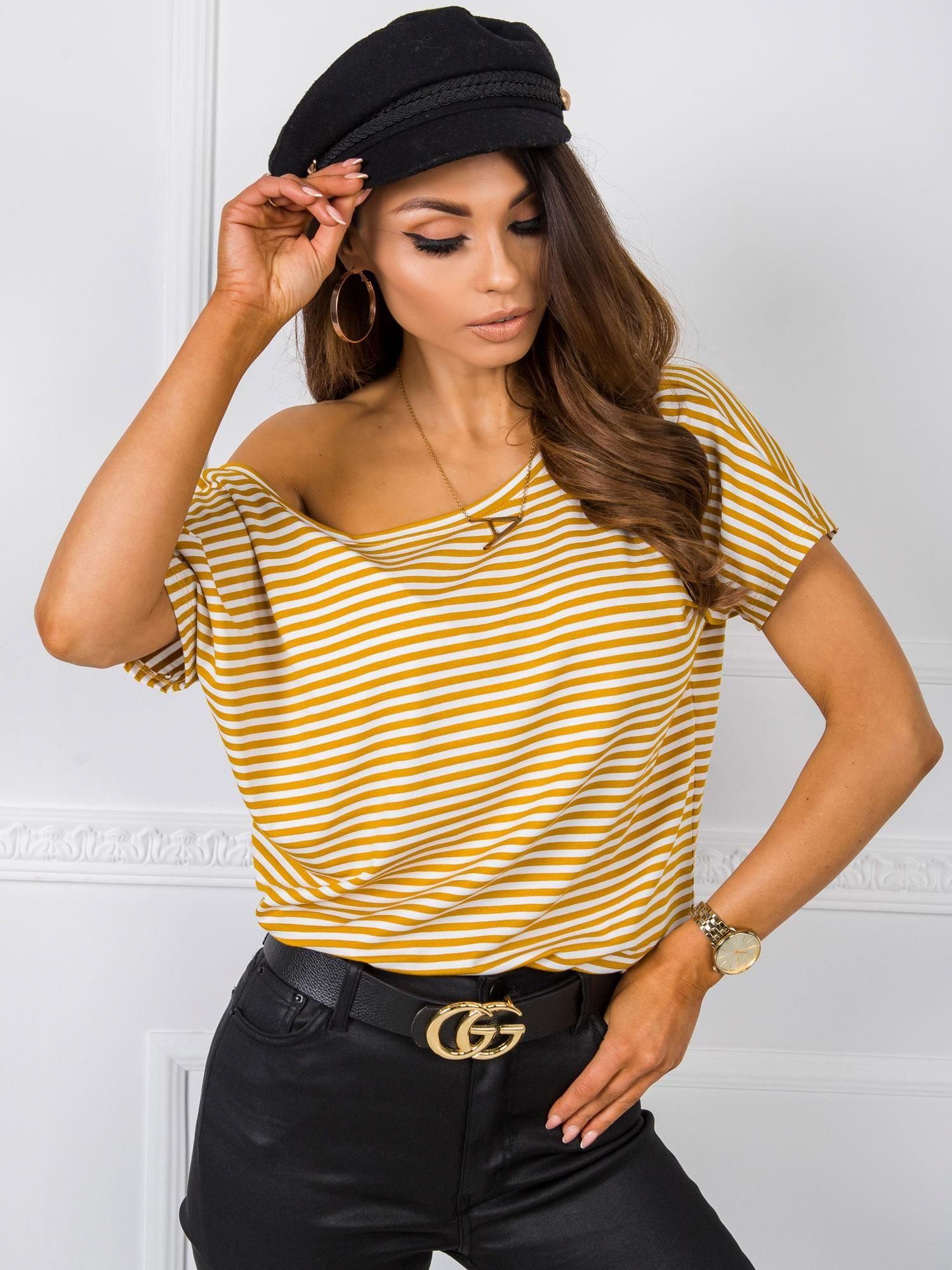 Biało-musztardowy t-shirt Gina RUE PARIS - Ceny i opinie - Ceneo.pl