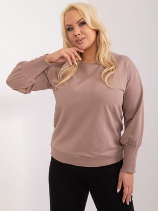 Ciemnobeżowa gładka bluza plus size z bawełny - zdjęcie 2