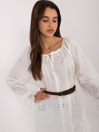 Biała ażurowa bluzka casualowa w stylu boho - zdjęcie 2