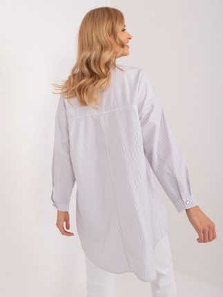 Jasnoszara długa koszula oversize z bawełny - zdjęcie 2