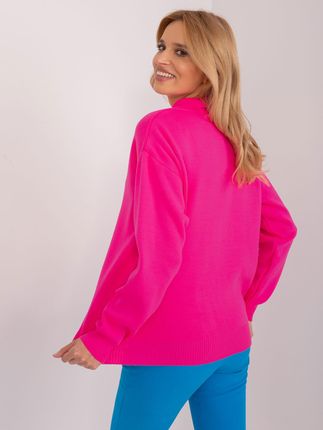 Fluo różowy damski sweter oversize z kołnierzem - zdjęcie 2