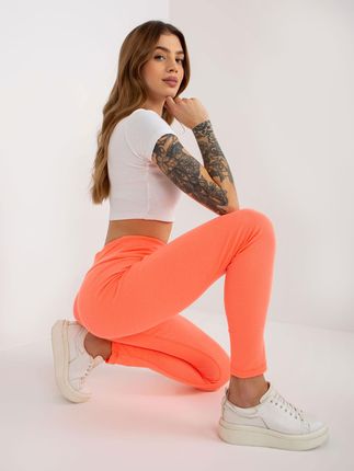 Fluo pomarańczowe codzienne legginsy basic w prążek